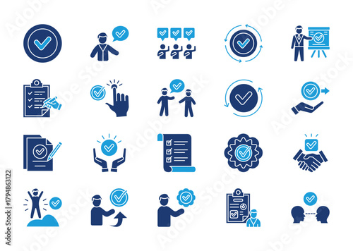 Checkmark thin solid icon set. Containing check, accept, agree, complete, correct, checklist, selected, approve, done, give permission. Vector illustration