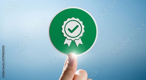 Ai ethics compliance badges green badge with checkmark symbolizing quality and approval