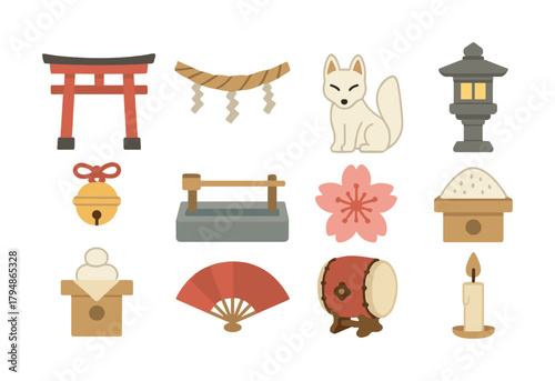 Japanese cultural icons: torii, lantern, kitsune, and more traditional symbols