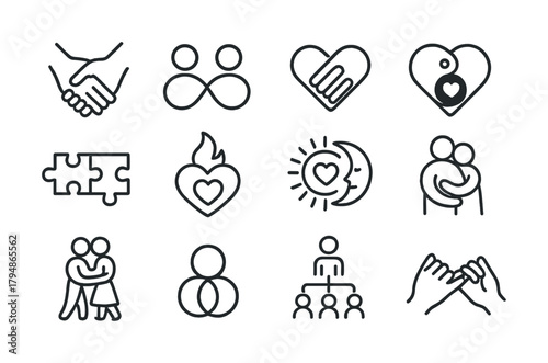 Set of 12 minimalist unity and love icon designs