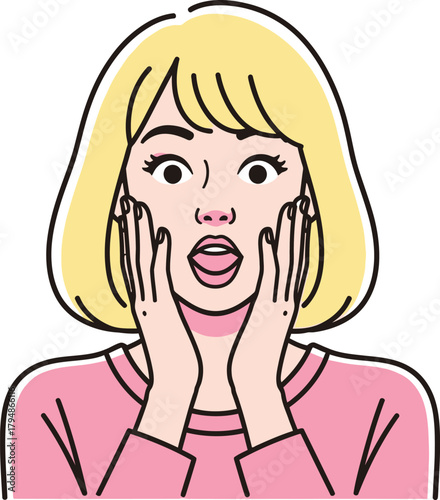 Surprised young woman expressing shock with hands on her face Vector