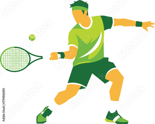 Dynamic tennis player illustration hitting forehand shot action Vector