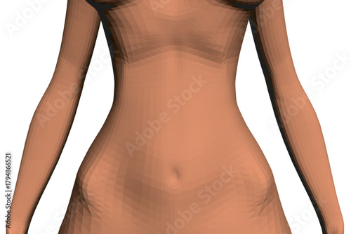 Polygonal female figure in motion with geometric body structure and modern animation style.