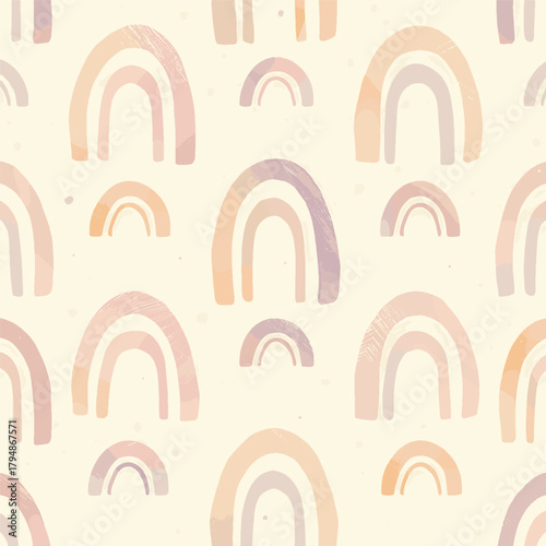 Soft Pastel Boho Rainbow Seamless Pattern with Hand-Painted Peach, Lavender, and Blush Tones, Minimal Cute Decorative Vector Background for Nursery, Kids Wallpaper, and Modern Bohemian Design