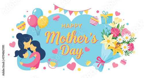 Celebrate Mother's Day A Heartfelt Vector Illustration of Family Love and Joy