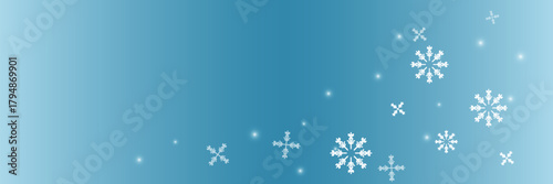 Wallpaper of randomly falling snowflakes. Frozen grains of snow dust. Snowy sky with a white turquoise background. Snowy natural scenery. Vector illustration.