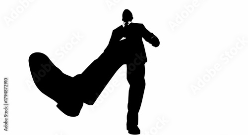 Silhouette of a Giant Foot Kicking a Businessman, Symbolizing Termination.