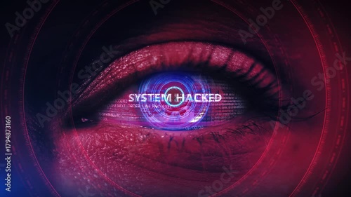 Hacking spy eye intelligence digital Network, cyber technology computer abstract 3d animation. innovative futuristic high technology display application reality holograms for personal safety scanning
