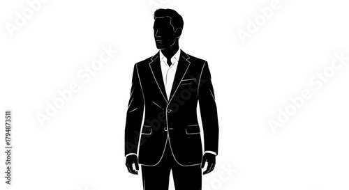 Silhouette of a Man in a Formal Suit and White Shirt.