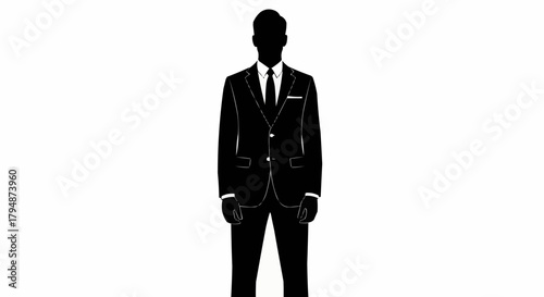 Silhouette of a Man in a Formal Suit Standing Confidently.