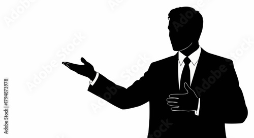 Silhouette of a businessman gesturing during a presentation.