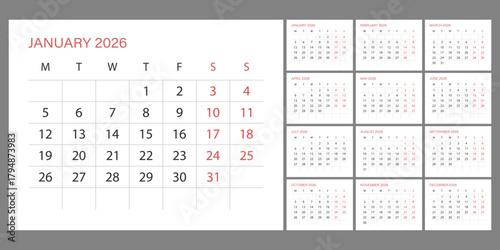 Calendar 2026 year icon in flat style. Planner vector illustration on isolated background. Calender sign business concept.