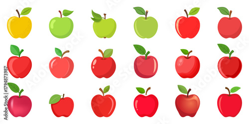 Apple fruit icon set in flat style. Healthy dessert vector illustration on isolated background. Fresh food sign business concept.