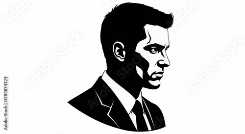 Stylized Silhouette of a Determined Businessman in Profile.