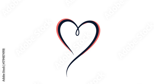 A simple heart symbol drawn with a single continuous black line with subtle red highlights around the top edges.