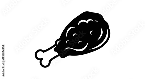 A black and white graphic illustration of a chicken drumstick food