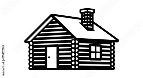Illustration of a log cabin with a chimney on a white background