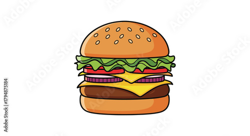 A delicious pixel art hamburger with lettuce tomato cheese and onion.