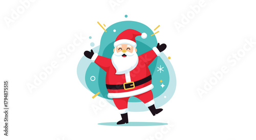 A happy and energetic Santa Claus dancing joyfully during the festive holiday season.