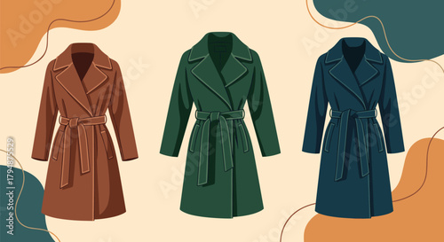 Stylish belted trench coats in classic colors for fashion enthusiasts.