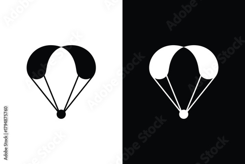 Minimal parachute icon silhouette vector on clean background