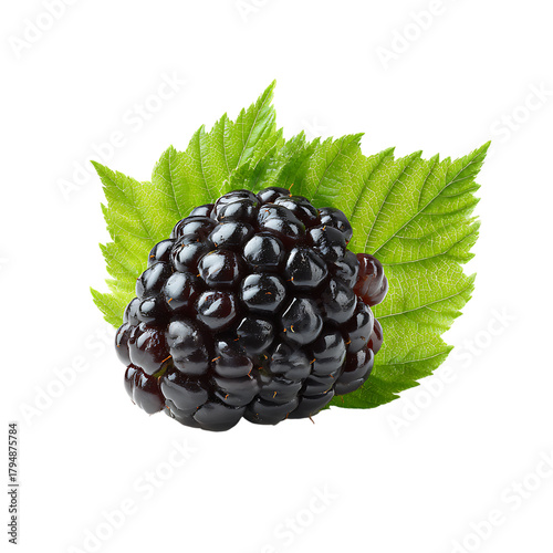 Sweet Blackberry Cluster Adorned with Single Vibrant Leaf