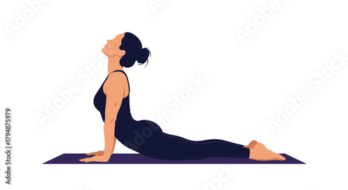 A woman in a yoga pose stretching her back on a mat.