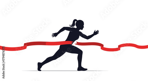 Silhouette of a woman crossing the finish line in a race.