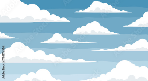 A vast expanse of fluffy white clouds drifting across a clear blue sky.
