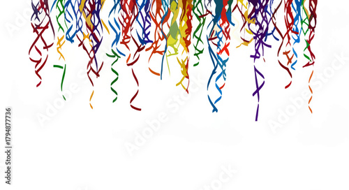 Colorful streamers hang isolated on white

