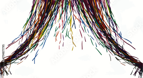 Colorful streamers hang isolated on white

