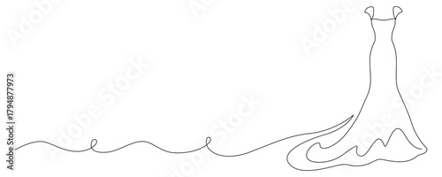Wedding dress in one continuous line drawing. Fashion clothes symbol for bridal shop and invitation design eps 10