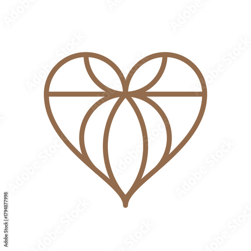 Geometric emblem of heart. Modern abstract linear shape and trendy decor elements. Contour vector illustration for cosmetics, perfumeries, logo and badge.