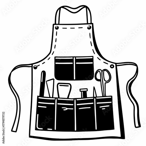 black apron with tools, simple design clip art preview