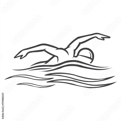 Swimmer Illustration Powerful Stroke Aquatic Sport Streamline Freestyle Competitive Athlete Fitness Training Water