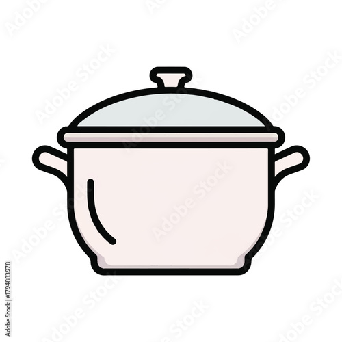 Illustration of a cooking pot with a lid, representing kitchenware and culinary activities