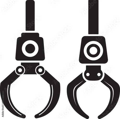 Two robotic claw grippers silhouette