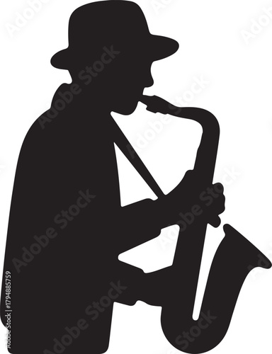 Musician playing saxophone silhouette icon
