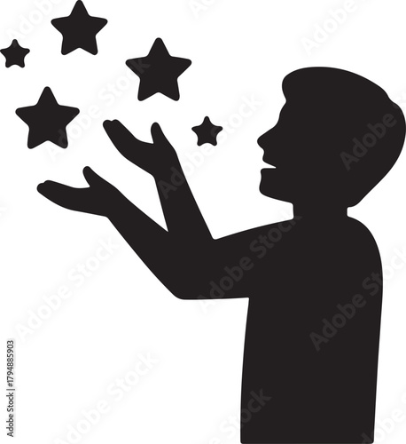 Person catching falling stars silhouette icon