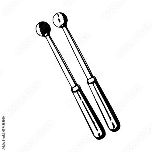 Simple vector illustration of two musical mallets, essential for percussion instruments like glockenspiels and vibraphones