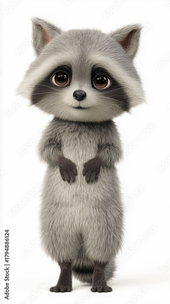 Obraz premium Funny wild cartoon animal raccoon isolated on white