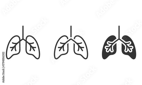 Minimalist lungs icons showing various medical and respiratory concept designs in outline style vector illustration