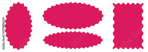 Set of abstract shape with corrugated wavy edge vector elements. Set of frames with zigzag edge, scallop edge shape. Rectangular, oval scalloped frames. Isolated elements for design of text box, badge