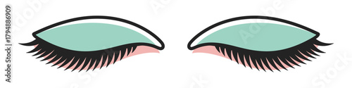 Stylized illustration of closed eyes with vibrant teal eyeshadow and long black lashes