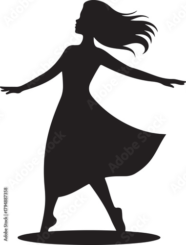 Woman dancing silhouette icon in windy weather