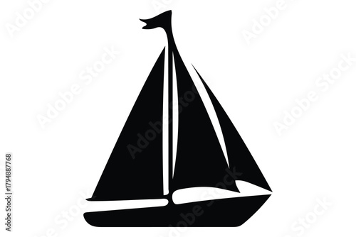 Simple black silhouette of a sailboat with full sails on a white background