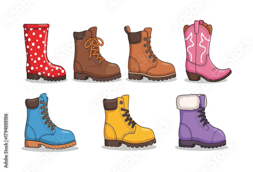 set of colorful boots