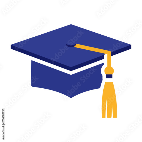 Blue academic graduation cap with a yellow tassel, an isometric vector illustration.