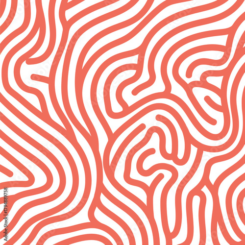 Wavy coral-colored linear pattern creating a fluid, organic texture on a white background.