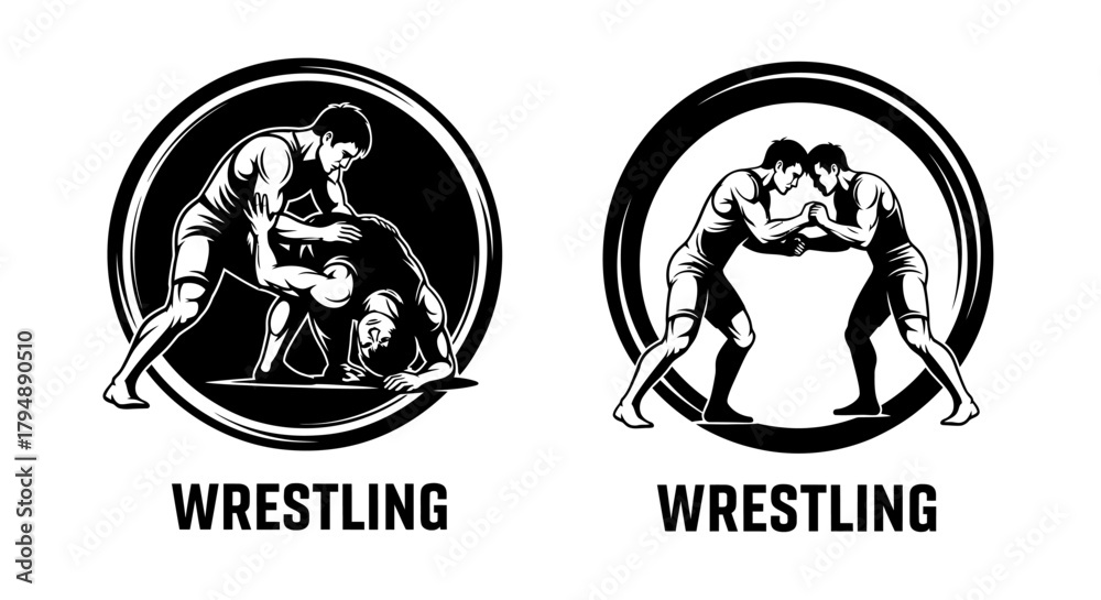 Fototapeta premium Dynamic Wrestling Logos Featuring Grapplers in Action.